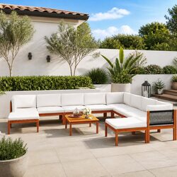 Exceptional 11 Piece Garden Lounge Set with Rope-Woven Backrest