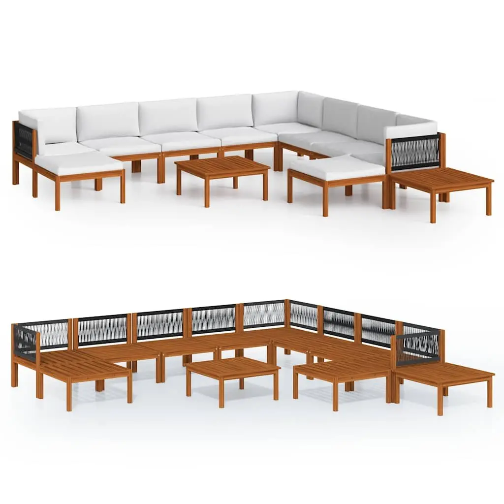Garden Lounge Set Solid Acacia Wood Rope Weave Backrest 12 Piece Outdoor Furniture White