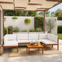 Premium 7 Piece Garden Lounge Set with Rope Weave Backrests