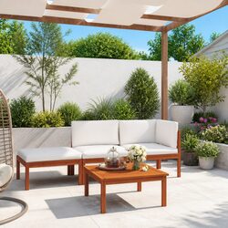 4 Piece Cream Garden Lounge Set with Rope Backrests
