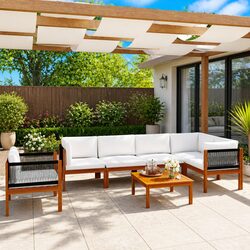 7 Piece Patio Sofa Set with Rope Backrest and Cushions