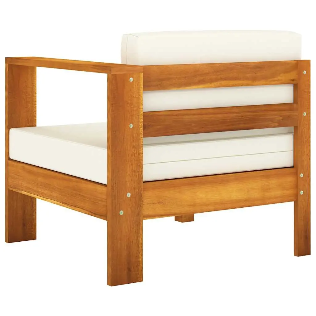 3-Seater Solid Wood Garden Sofa with Cream Cushions