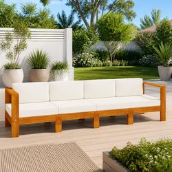 4-Seater Outdoor Sofa with Solid Acacia Wood Frame