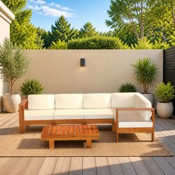 6 Piece Outdoor Patio Lounge Set with Cushions in Acacia