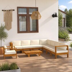 Durable 9 Piece Acacia Wood Garden Lounge Set with White Cushions