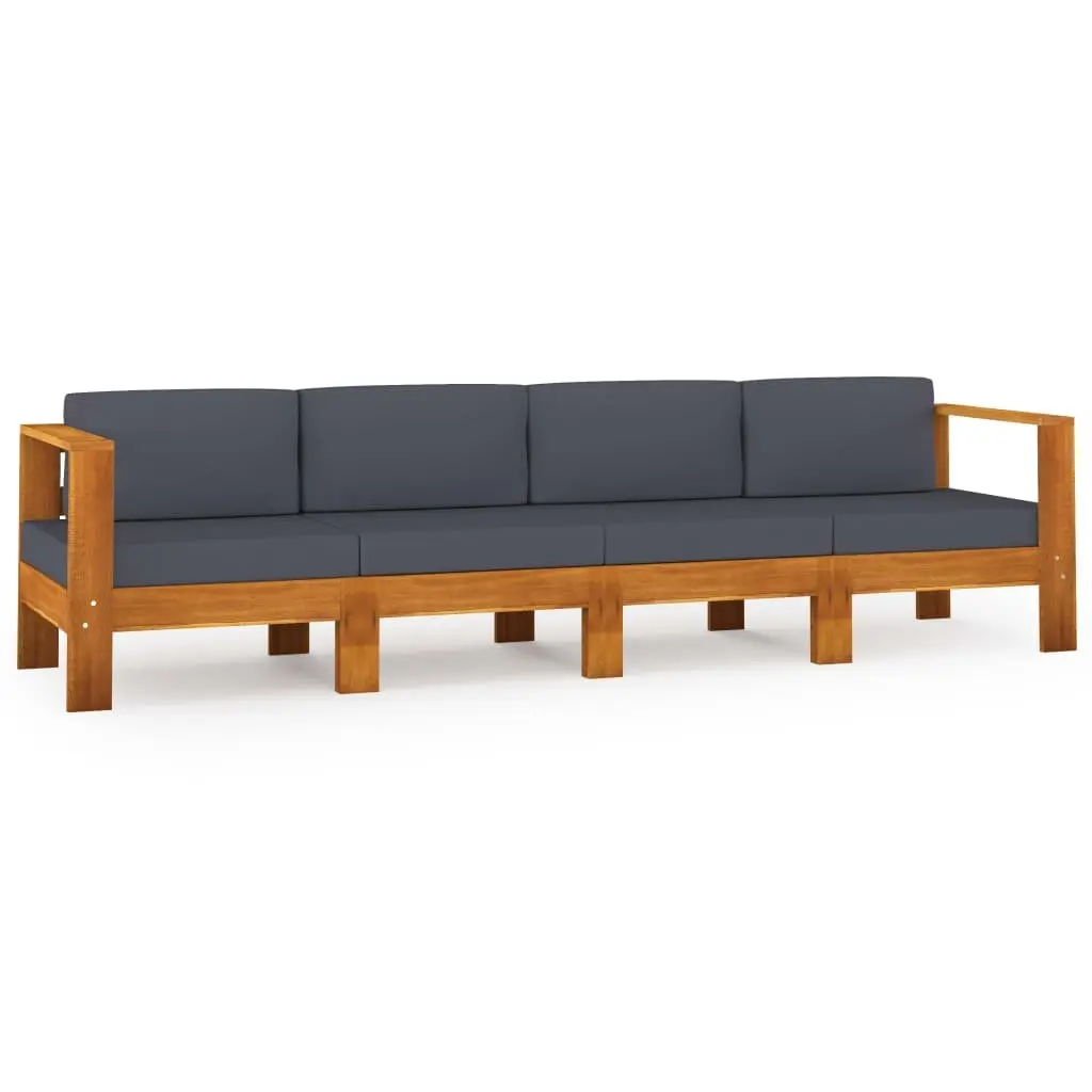 4-Seater Garden Sofa Acacia Wood Outdoor Couch Grey Cushions