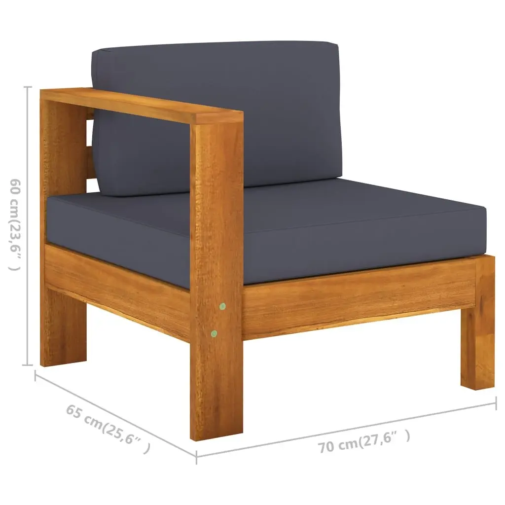 4-Seater Garden Sofa Acacia Wood Outdoor Couch Grey Cushions