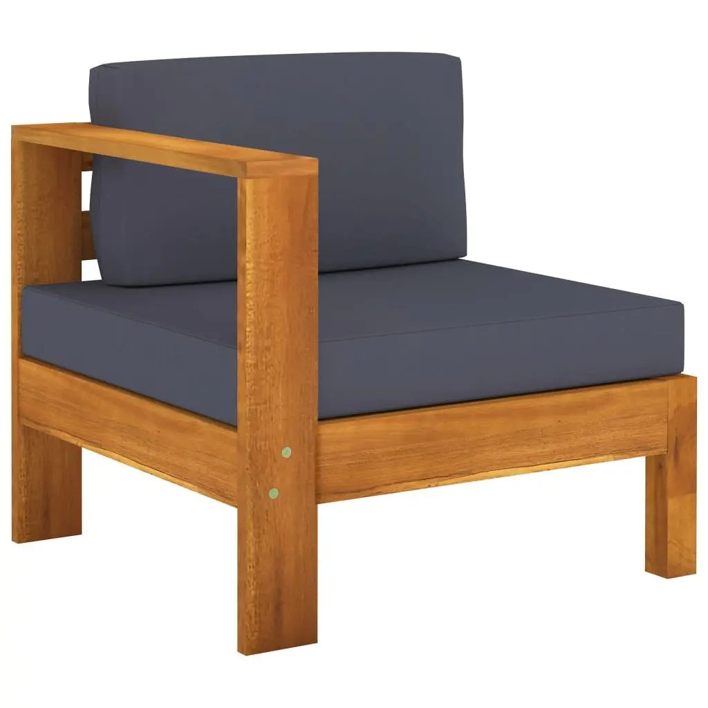 4-Seater Garden Sofa Acacia Wood Outdoor Couch Grey Cushions