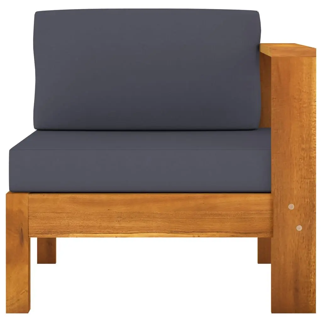 4-Seater Garden Sofa Acacia Wood Outdoor Couch Grey Cushions