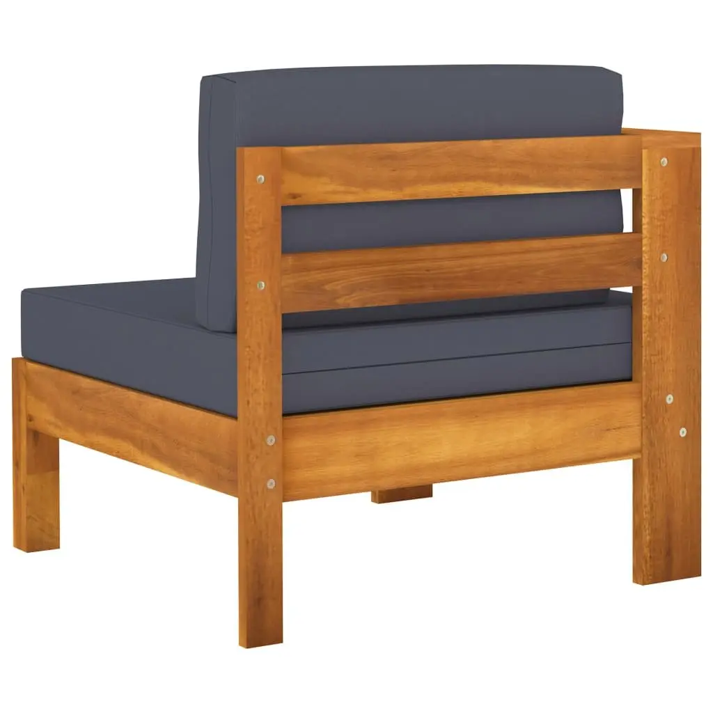 4-Seater Garden Sofa Acacia Wood Outdoor Couch Grey Cushions