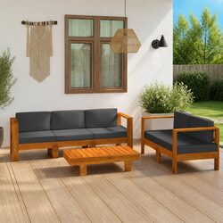 Durable 5 Piece Garden Lounge Set with Grey Cushions