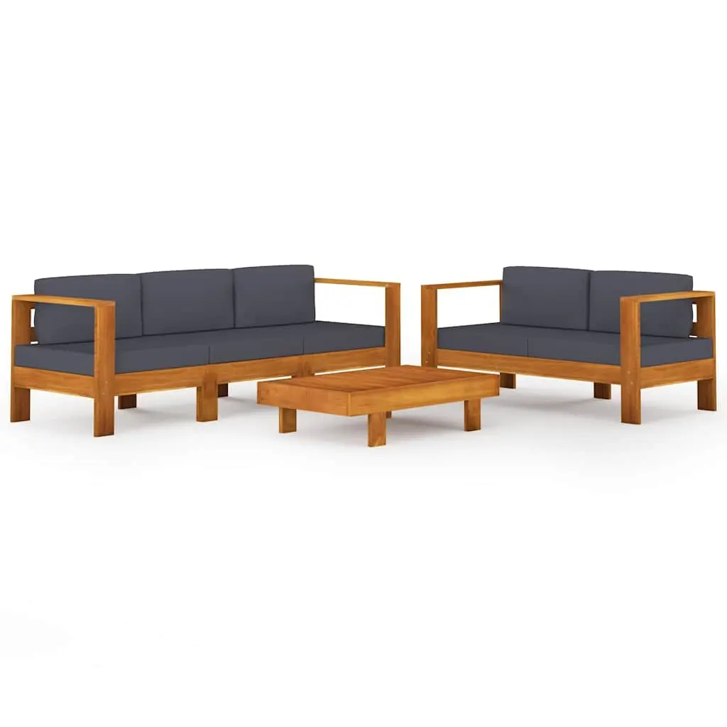 5 Piece Outdoor Lounge Set Acacia Wood Grey Cushions Sofa for Patio and Garden