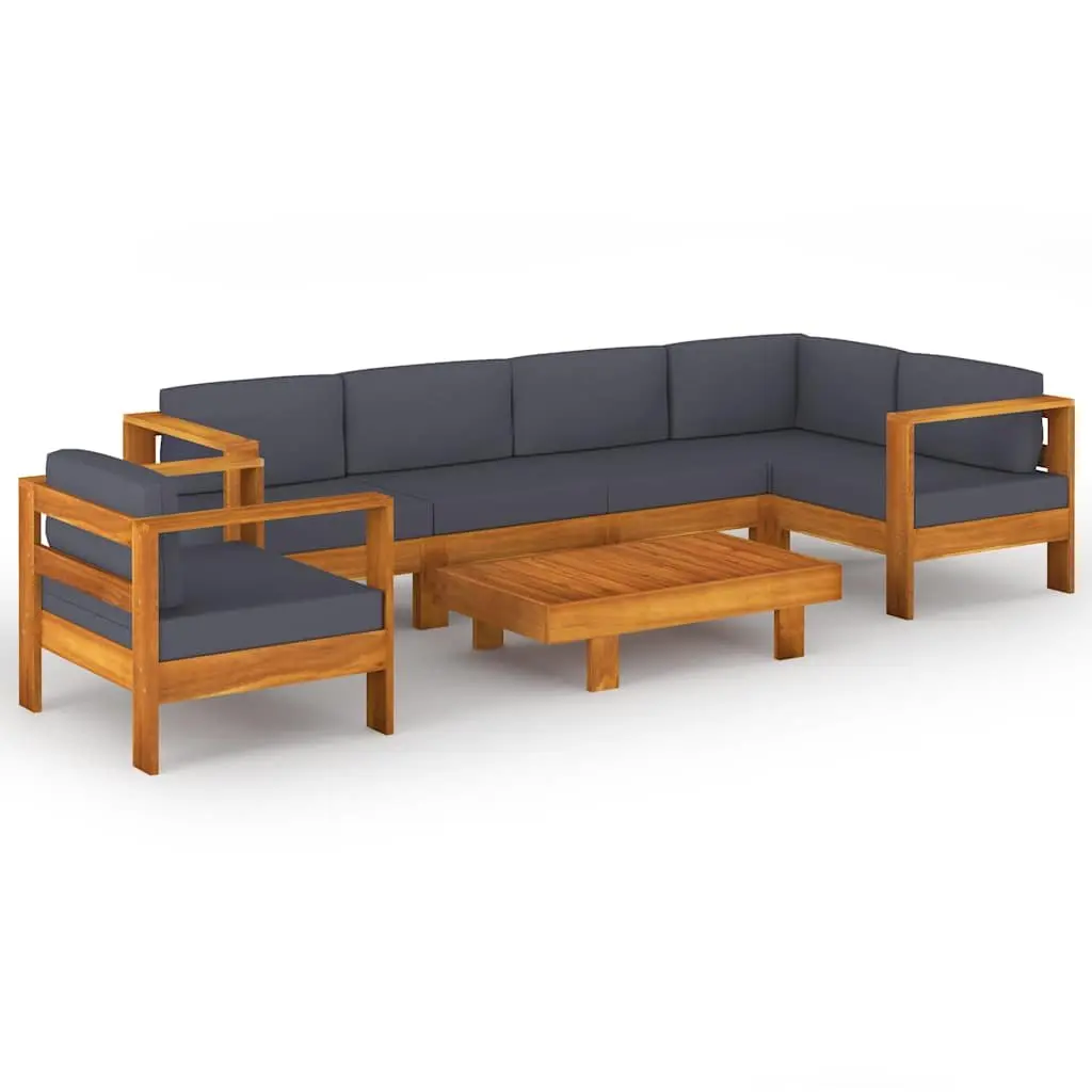 7 Piece Garden Lounge Set Solid Acacia Wood Grey Cushions