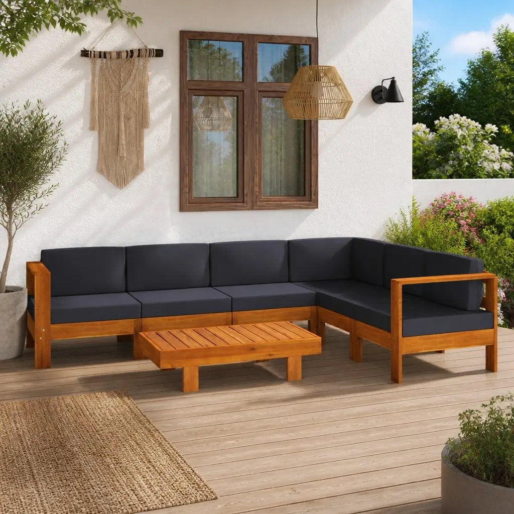 7-Piece Outdoor Lounge Set with Acacia Wood and Grey Cushions