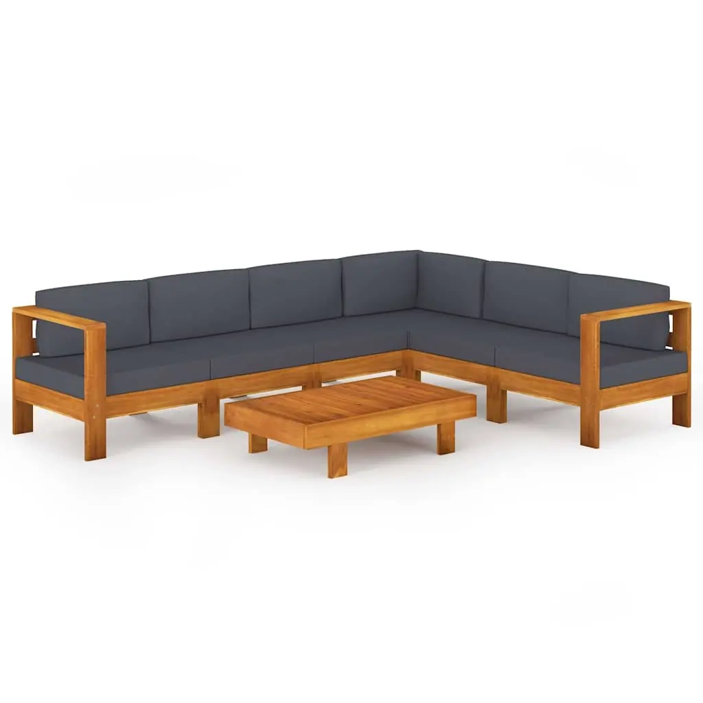 7-Piece Outdoor Lounge Set with Acacia Wood and Grey Cushions