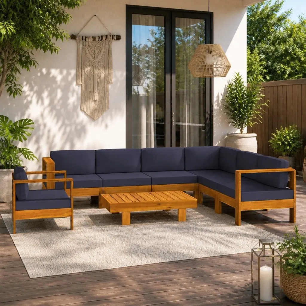 8-Piece Outdoor Lounge Set with Grey Cushions