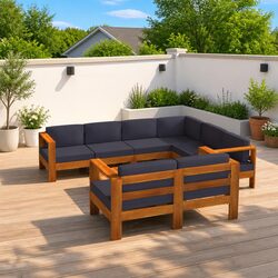 8-Piece Outdoor Lounge Set with Acacia Wood and Grey Cushions