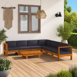 Garden Lounge Set 8 Piece Outdoor Furniture Patio Acacia Wood Grey Cushions