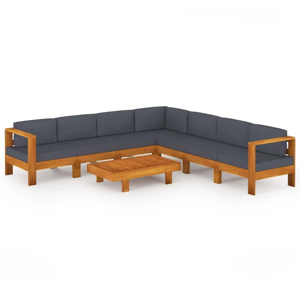 Garden Lounge Set Acacia Wood 8 Piece Grey Cushions