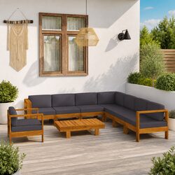 9 Piece Outdoor Acacia Wood Garden Lounge Set with Cushions