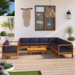 9-Piece Acacia Wood Garden Lounge Set with Grey Cushions