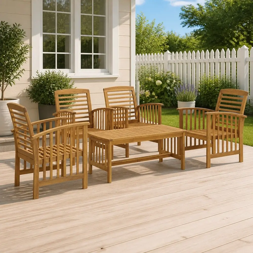 5 Piece Solid Wood Garden Lounge Set with Coffee Table