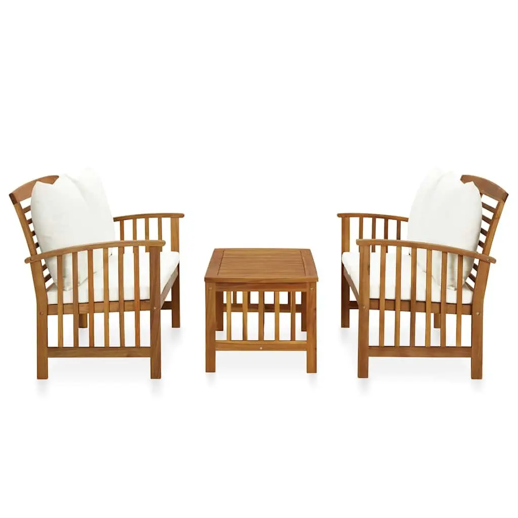 3 Piece Garden Lounge Set Acacia Wood White