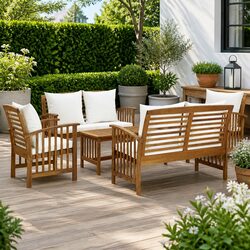 5 Piece Solid Acacia Wood Garden Lounge Set with Cushions