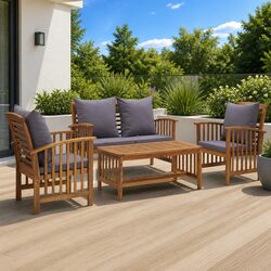 4-Piece Outdoor Lounge Set with Grey Cushions