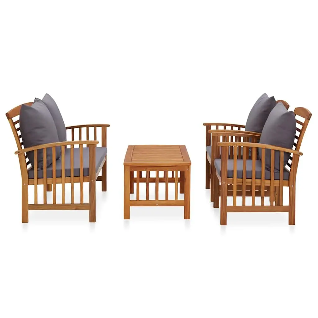 4-Piece Outdoor Lounge Set with Grey Cushions