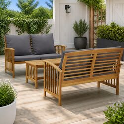 Solid Wood Garden Lounge Set with Cushions - 3 Pieces