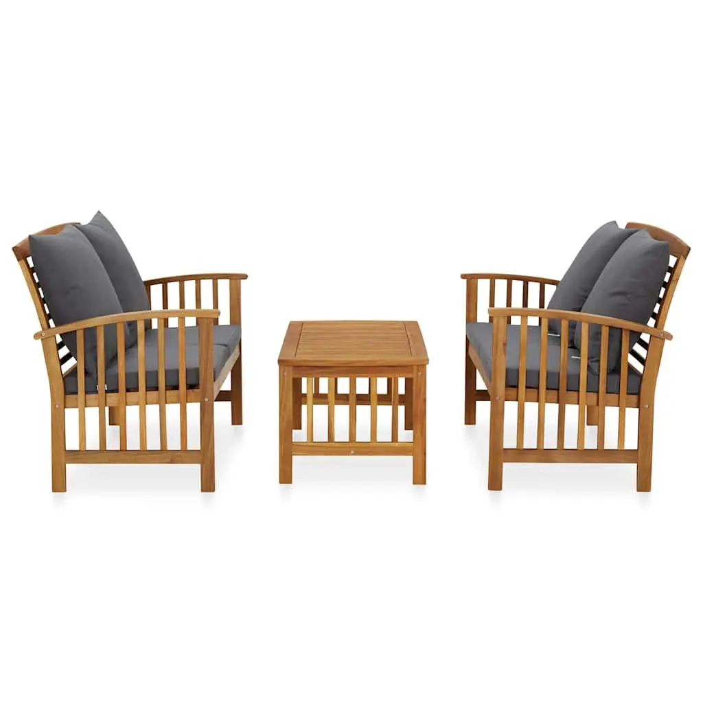 Garden Lounge Set 3 Piece Outdoor Furniture with Cushions Solid Wood Coffee