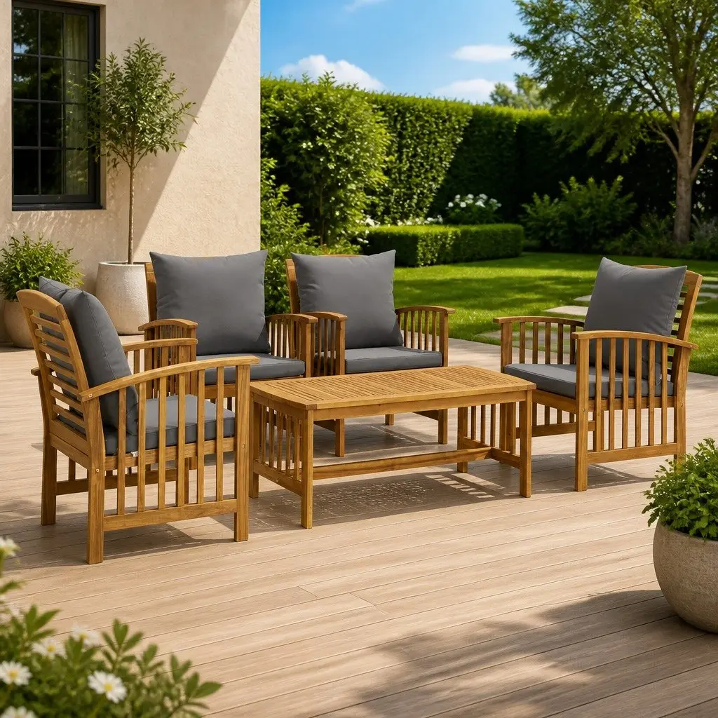 5 Piece Solid Wood Garden Lounge Set with Cushions