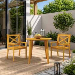 3 Piece Brown Acacia Outdoor Garden Dining Set
