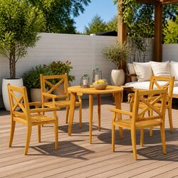 Outdoor Patio Furniture Set - 5 Piece Solid Wood Acacia