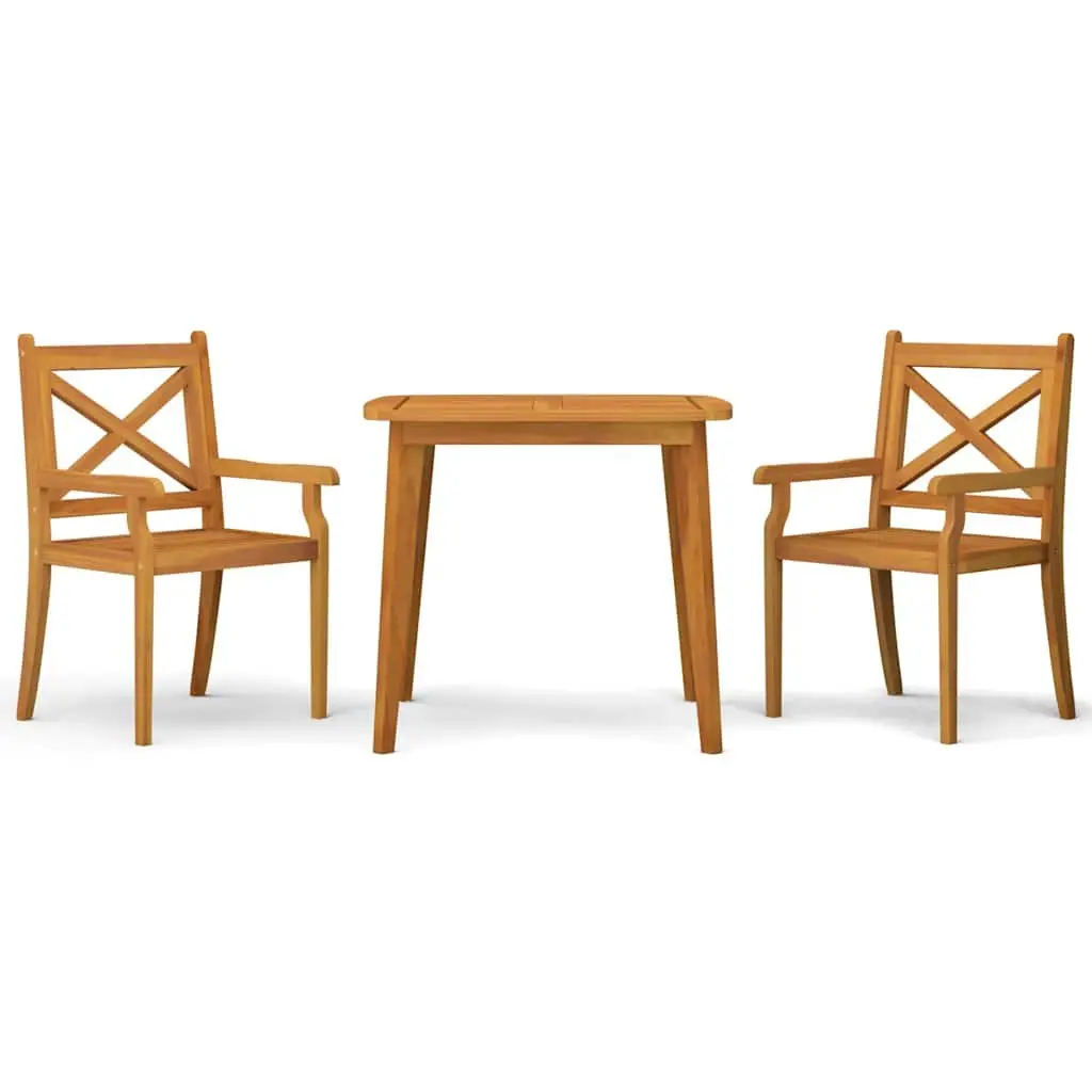 3 Piece Garden Dining Set Solid Acacia Wood Slatted Brown Outdoor Furniture