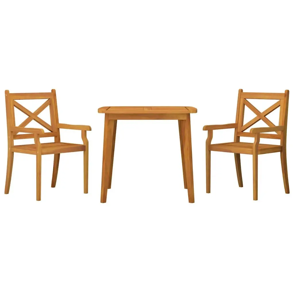 3 Piece Garden Dining Set Solid Acacia Wood Slatted Brown Outdoor Furniture