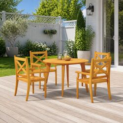 Sturdy 5-Piece Brown Wood Garden Dining Set