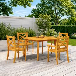 5-Piece Solid Acacia Wood Garden Dining Set in Brown