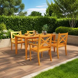 5-Piece Solid Acacia Wood Garden Dining Set in Brown