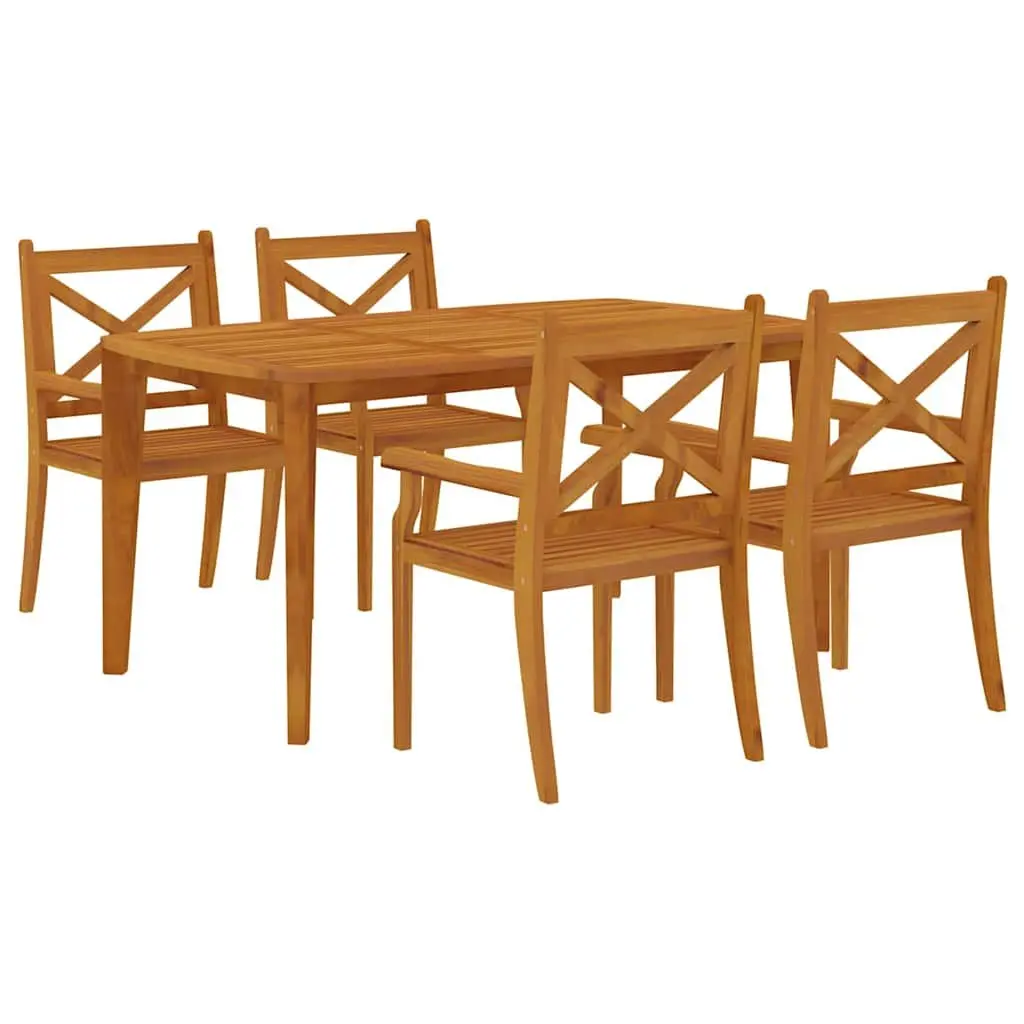 5-Piece Solid Acacia Wood Garden Dining Set in Brown