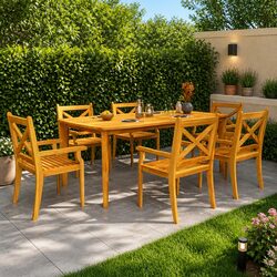 7 Piece Outdoor Dining Set Solid Acacia Wood Garden Patio Table Chairs Brown