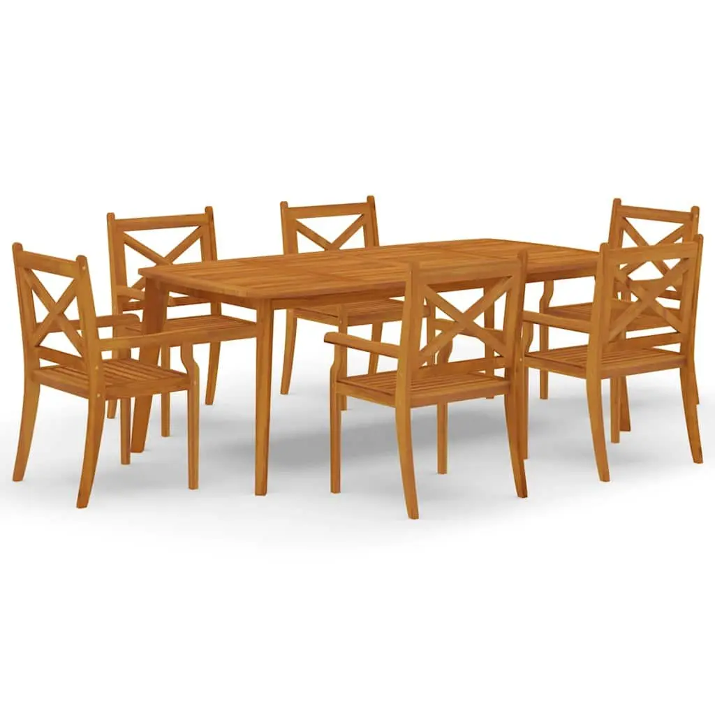 7 Piece Solid Acacia Wood Outdoor Dining Set Brown Garden Patio Table and Chairs