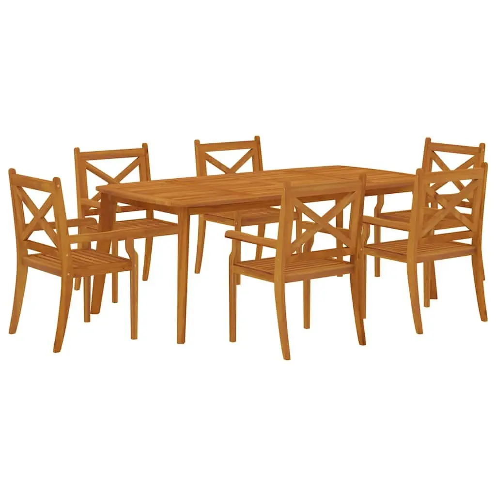 7 Piece Solid Acacia Wood Outdoor Dining Set Brown Garden Patio Table and Chairs