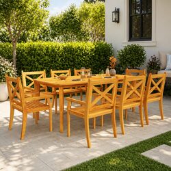 Sturdy 9 Piece Garden Dining Set in Solid Acacia Wood