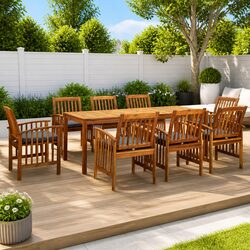 9-Piece Outdoor Dining Set with Solid Acacia Wood