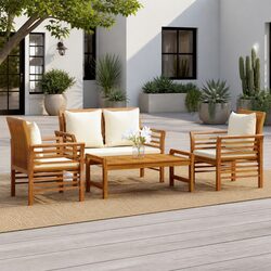 Premium 4-Piece Brown Acacia Wood Garden Lounge Set