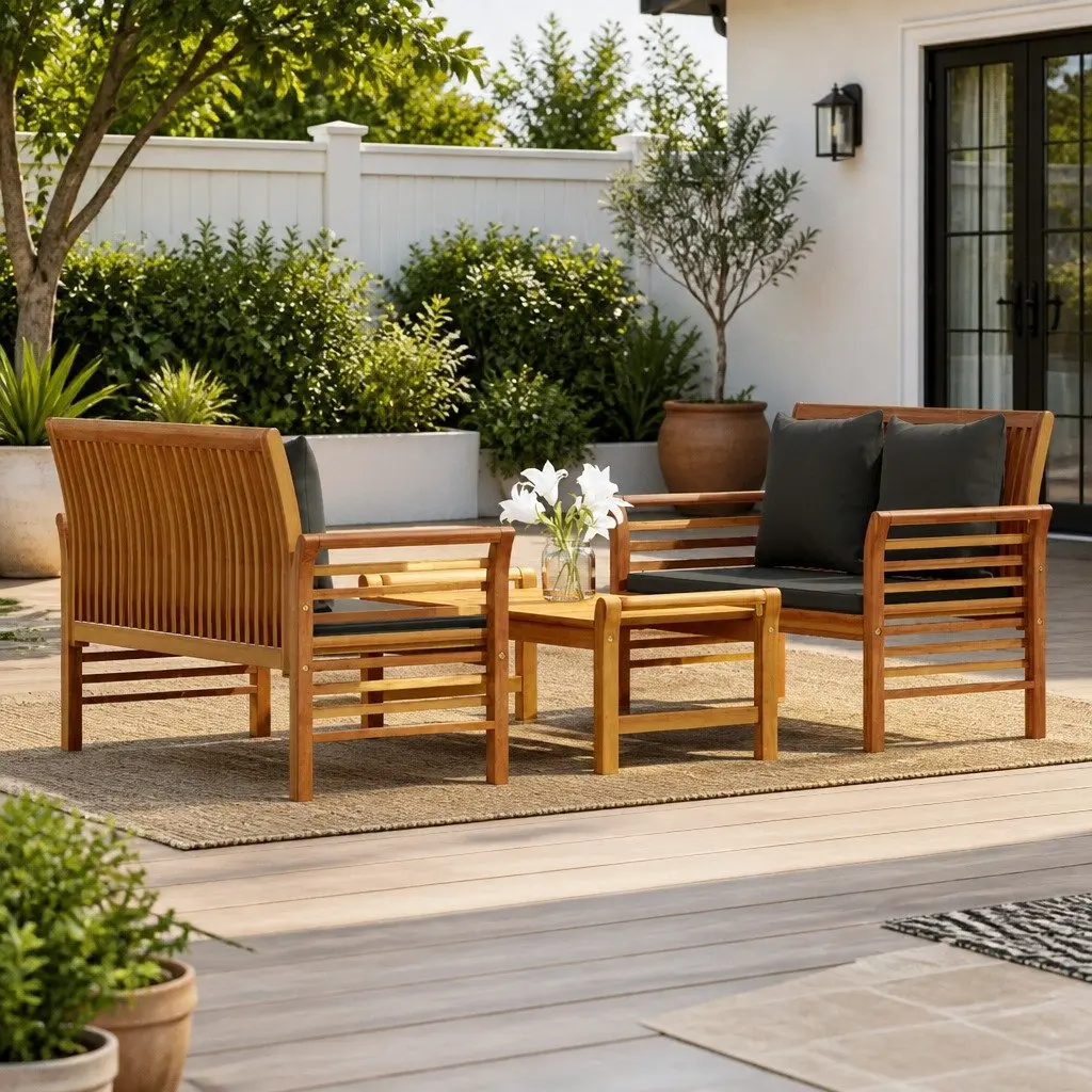 3 Piece Brown Acacia Wood Garden Lounge Set