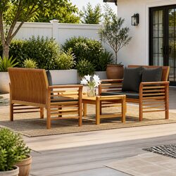 Premium 3 Piece Brown Acacia Wood Garden Lounge Set