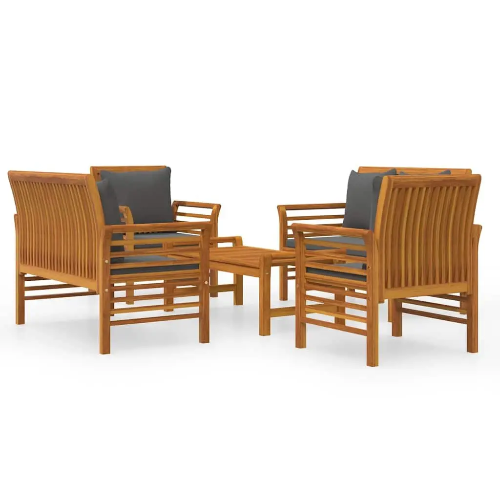 Brown Acacia Wood 5-Piece Garden Lounge Set with Cushions